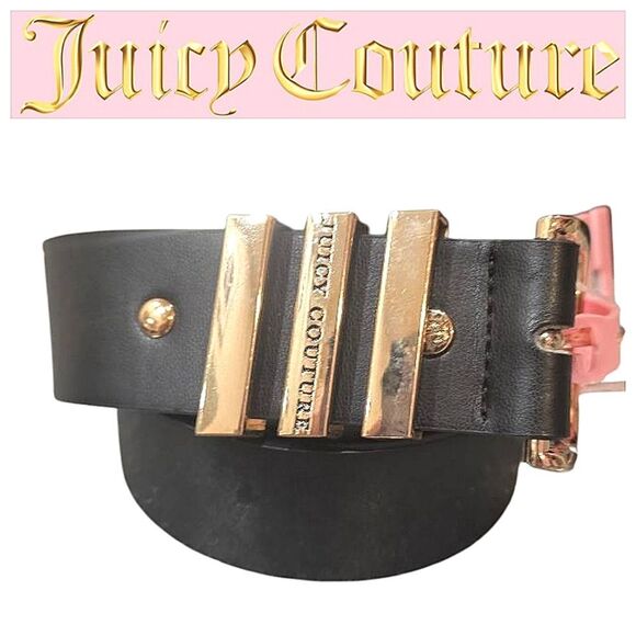 Juicy Couture Gold Logo Three Bar Belt- Black